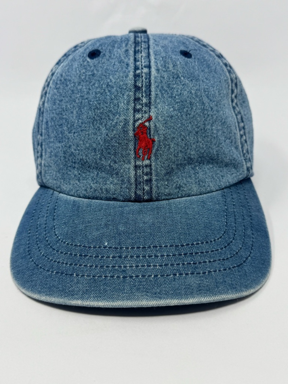 Polo Ralph Lauren Vintage Blue Denim Hat Cap with Red Pony